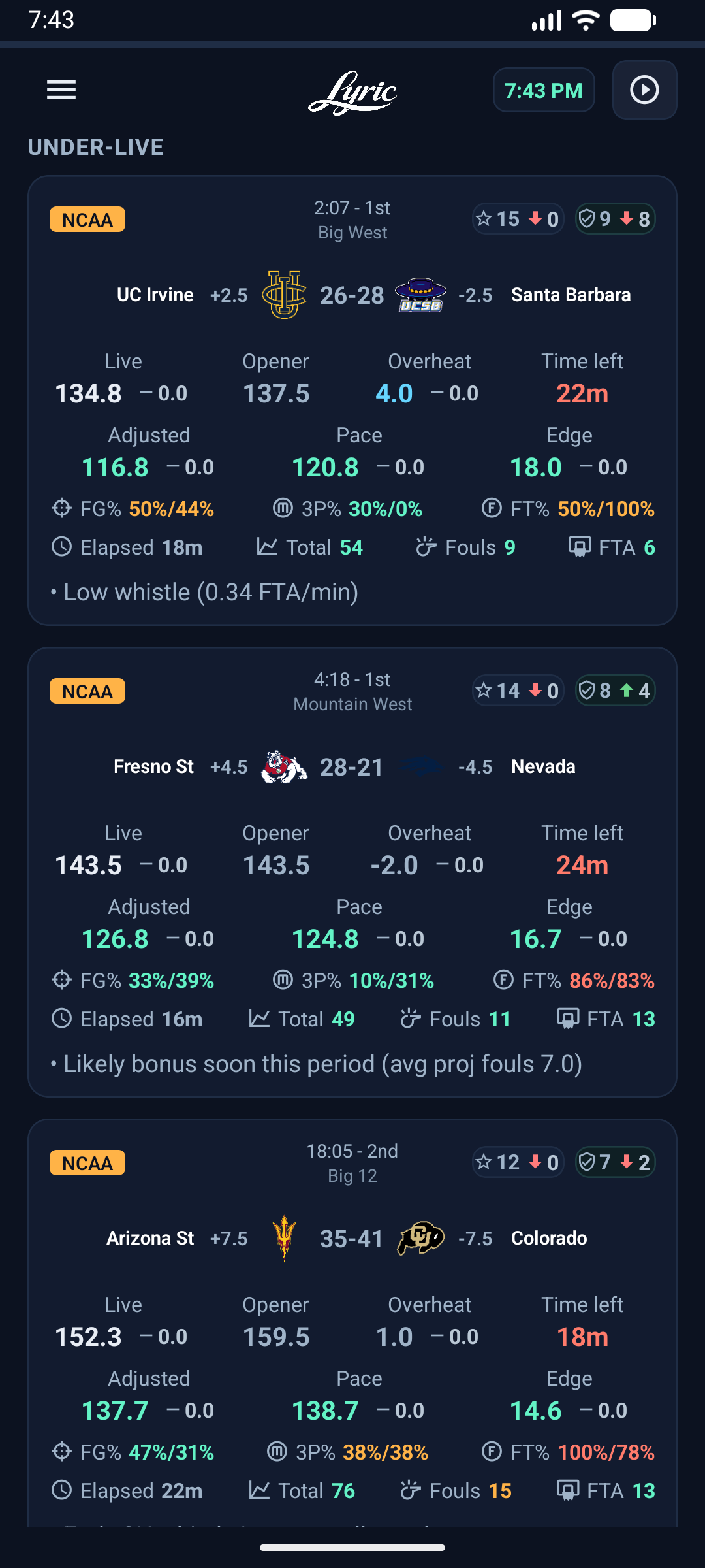 App screenshot showing the under-live scan feed