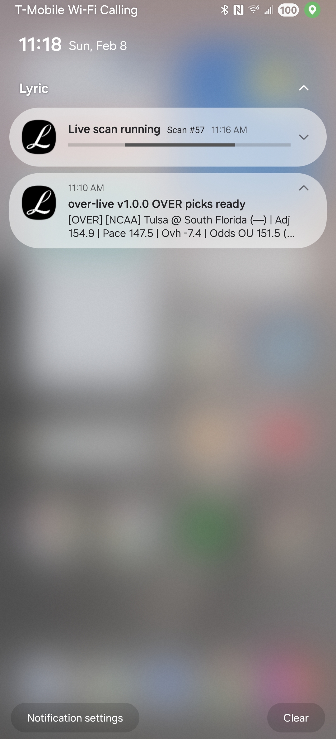 Phone notification screenshot showing a live totals alert